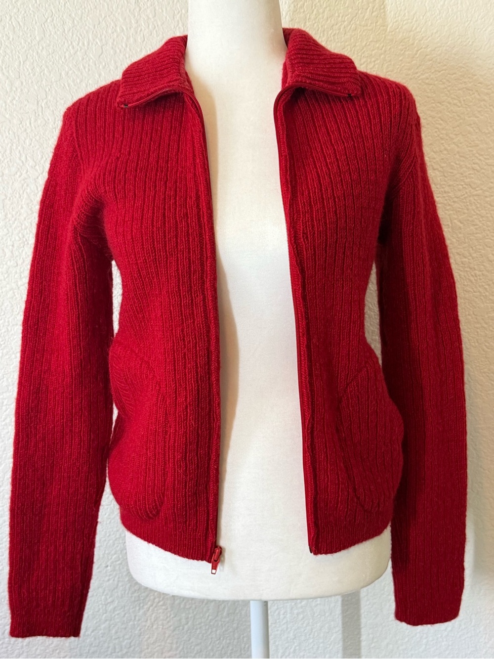 VTG Pendleton Red Wool Zip Cardigan Sweater Made USA Medium